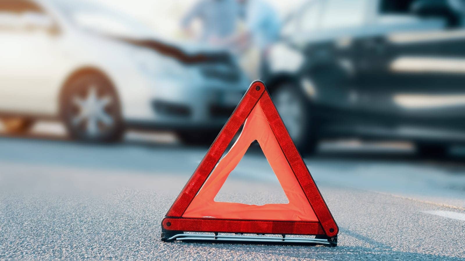 Traffic cone near an auto accident
