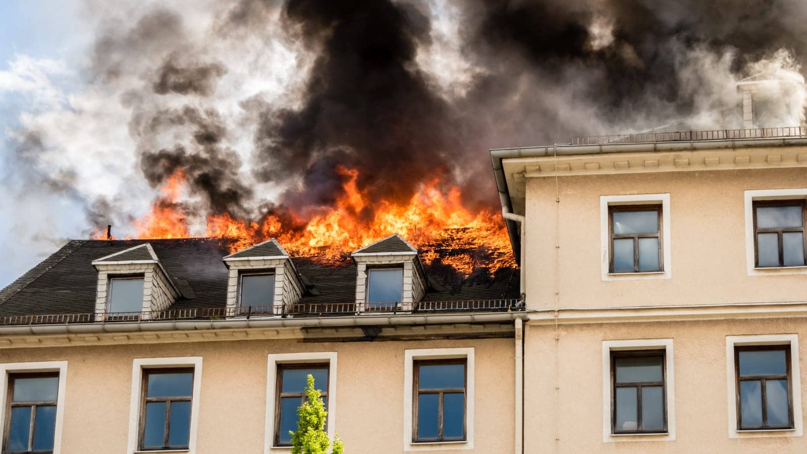 Apartment roof burning