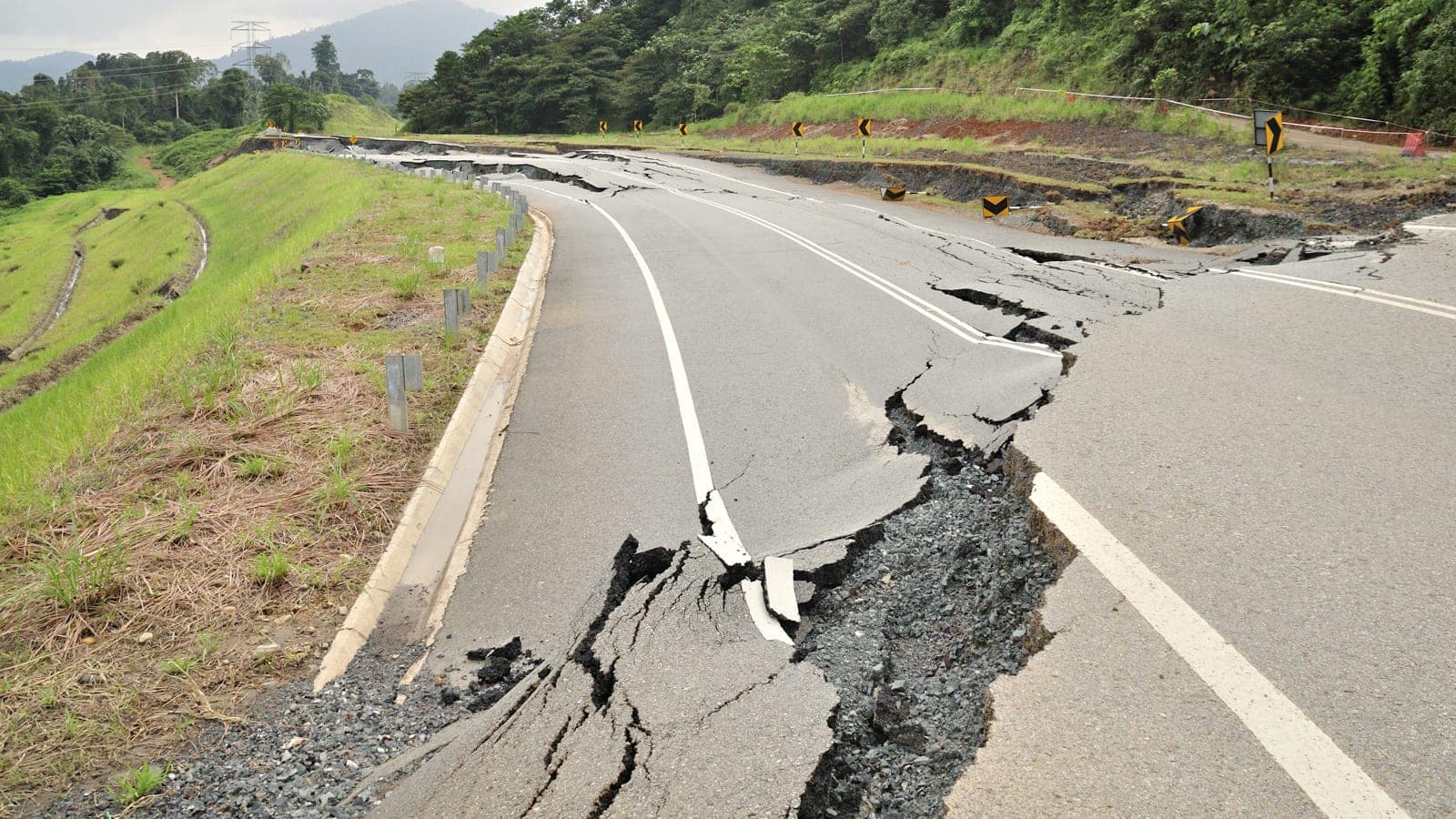 Highway damaged by an earthquake