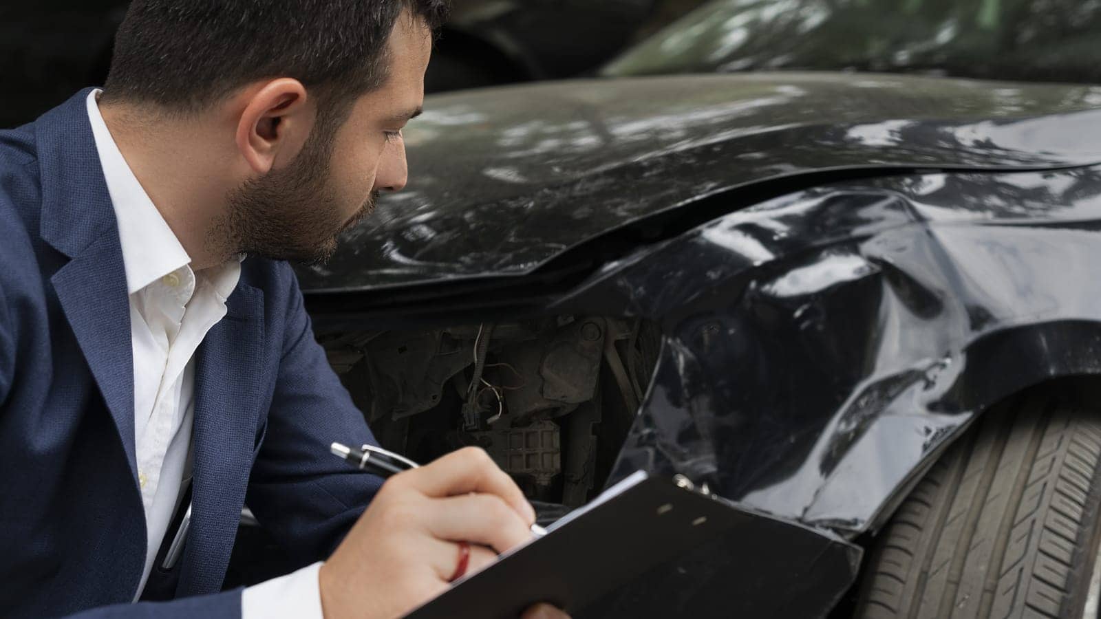 Insurance agent evaluating a car accident