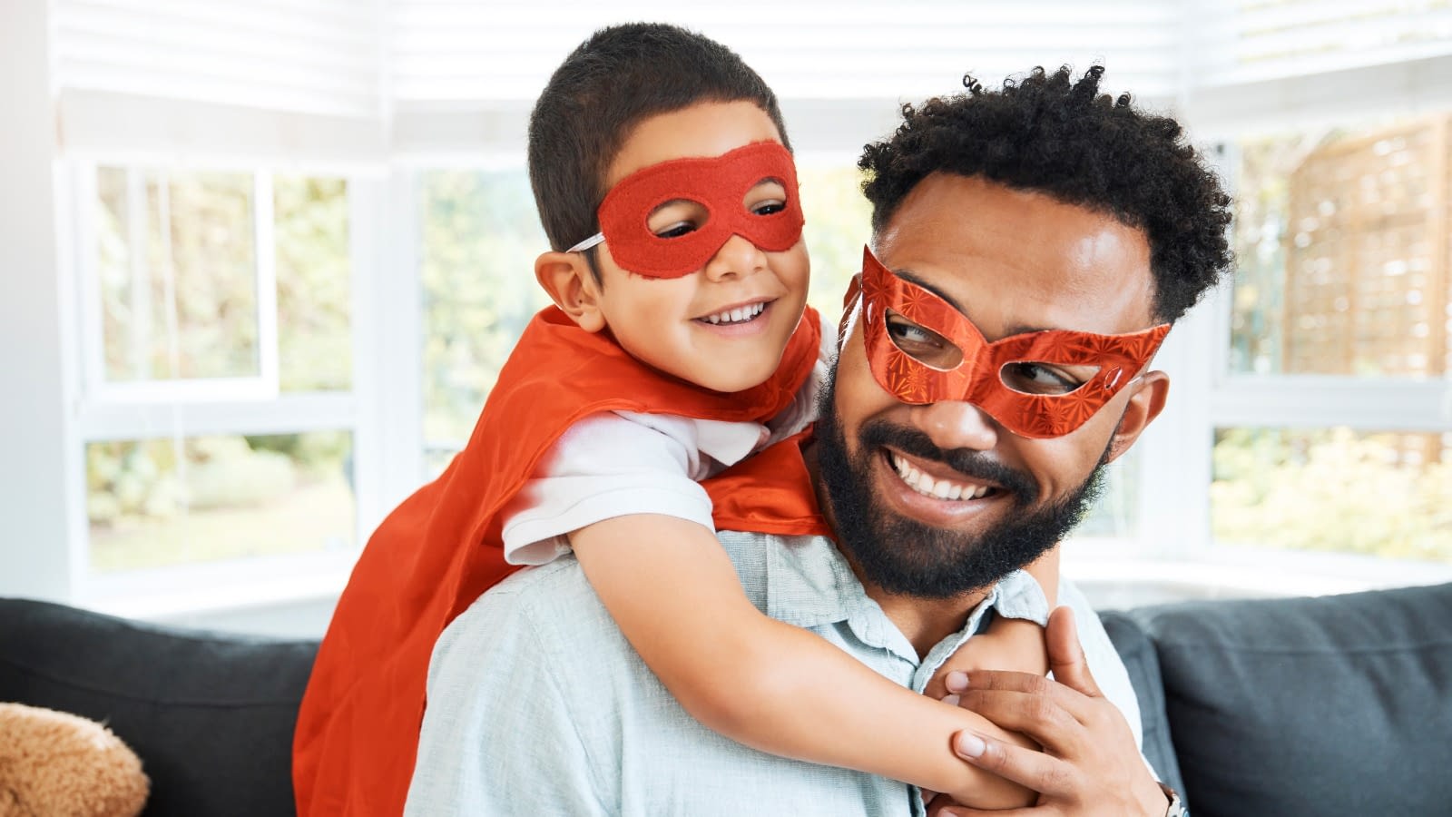 Dad and son in a costume Dad and son playing