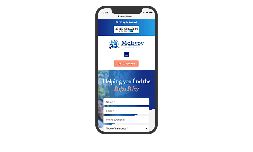 Smartphone View of BrightFire Insurance Agency Website for McEvoy Insurance Group