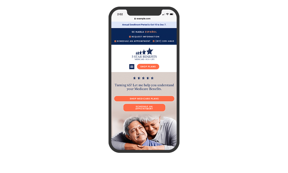 Smartphone View of BrightFire Insurance Agency Website for 5 Star Benefits