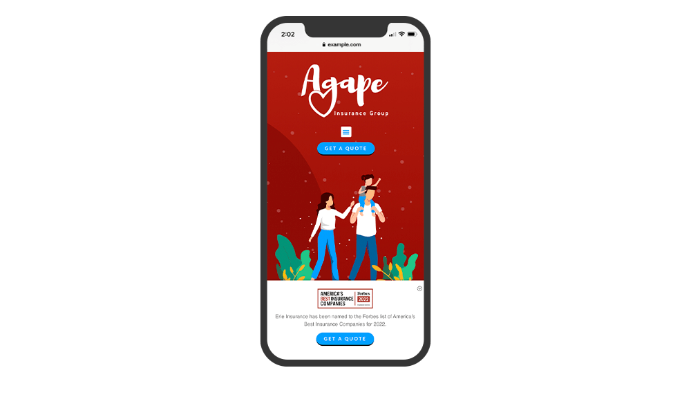 Smartphone View of BrightFire Insurance Agency Website for Agape Insurance Group