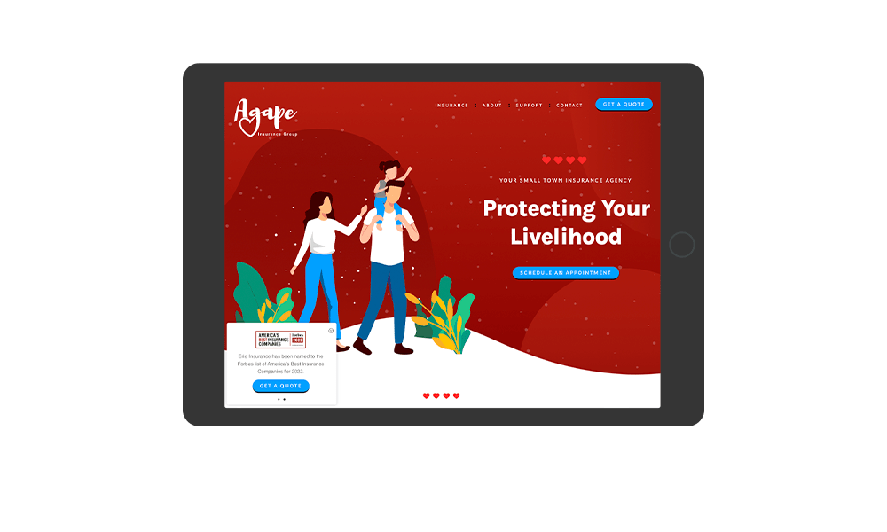 Tablet View of BrightFire Insurance Agency Website for Agape Insurance Group