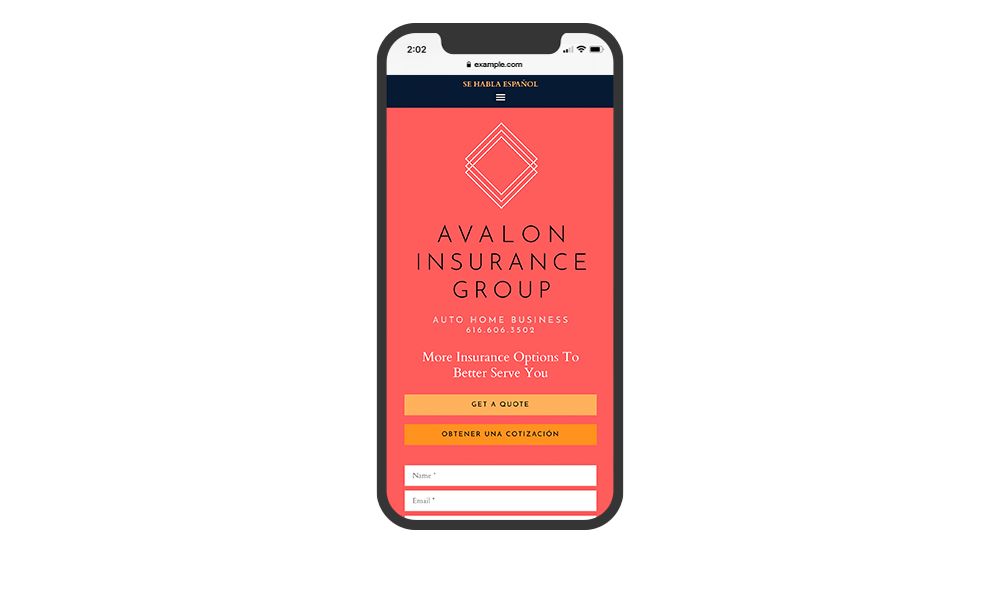 Smartphone View of BrightFire Insurance Agency Website for Avalon Insurance Group