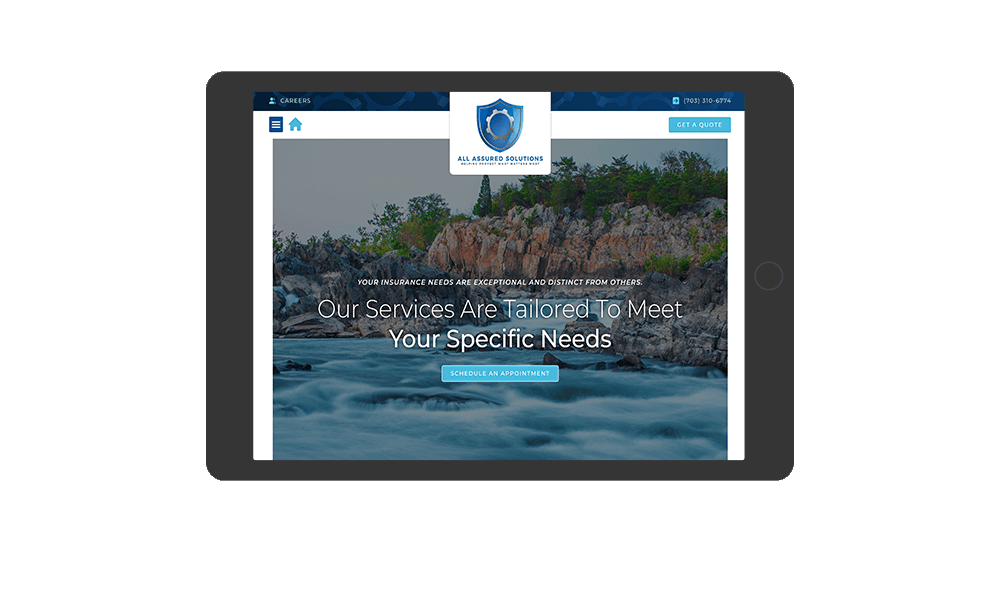 Tablet View of BrightFire Insurance Agency Website for All Assured Solutions