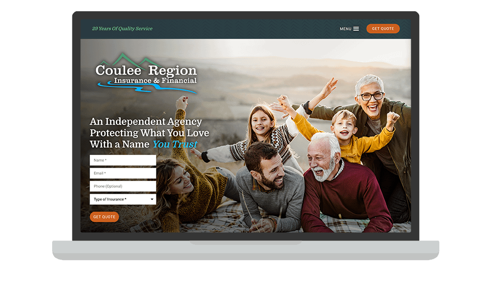Desktop View of BrightFire Insurance Agency Website for Coulee Region Insurance & Financial