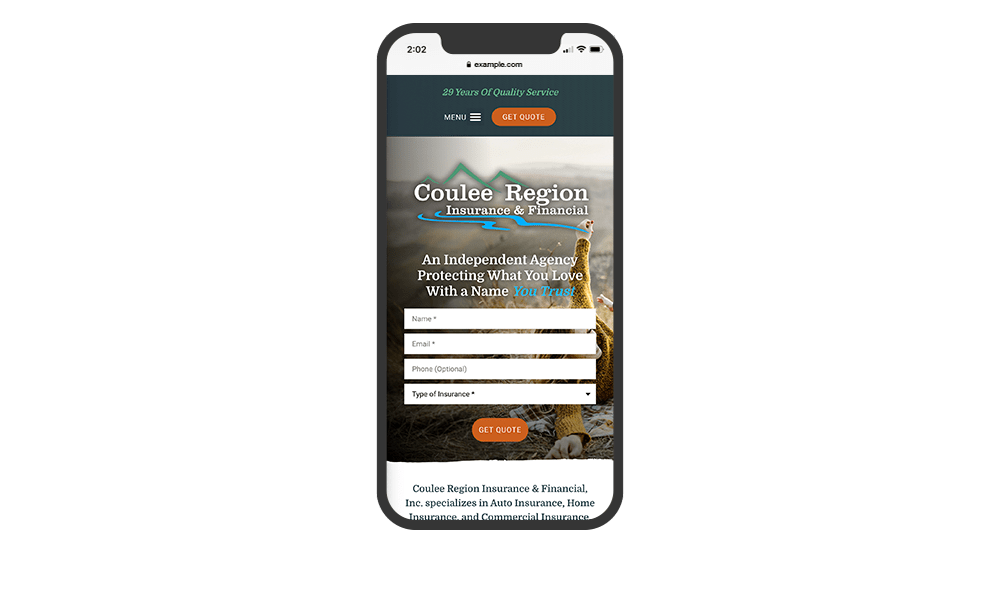 Smartphone View of BrightFire Insurance Agency Website for Coulee Region Insurance & Financial