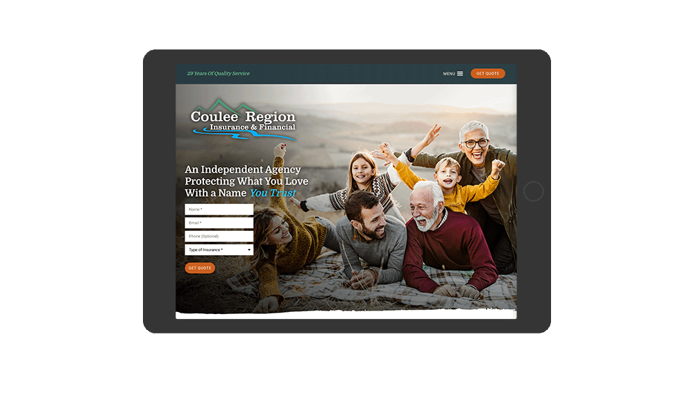 Tablet View of BrightFire Insurance Agency Website for Coulee Region Insurance & Financial
