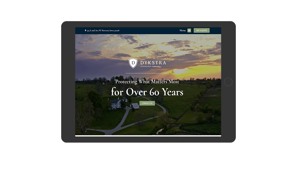 Tablet View of BrightFire Insurance Agency Website for Dykstra Insurance Services