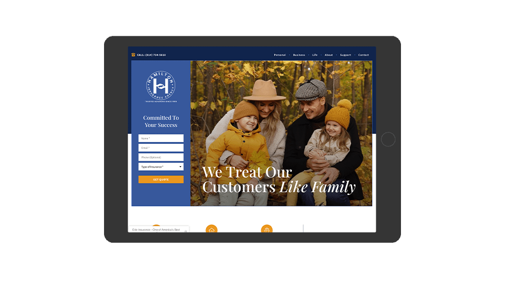 Tablet View of BrightFire Insurance Agency Website for Hamilton Insurance Agency