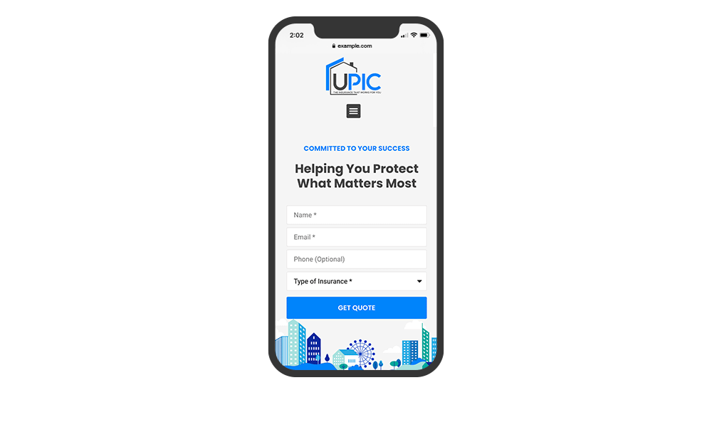 Smartphone View of BrightFire Insurance Agency Website for UPIC