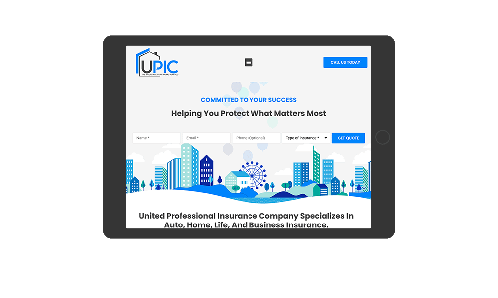 Tablet View of BrightFire Insurance Agency Website for UPIC