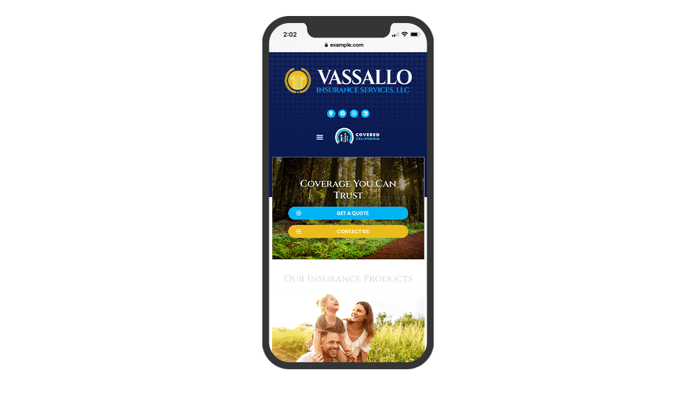 Smartphone View of BrightFire Insurance Agency Website for Vassallo Insurance Services