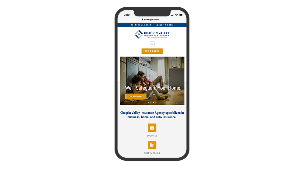 Smartphone View of BrightFire Insurance Agency Website for Chagrin Valley Insurance Agency