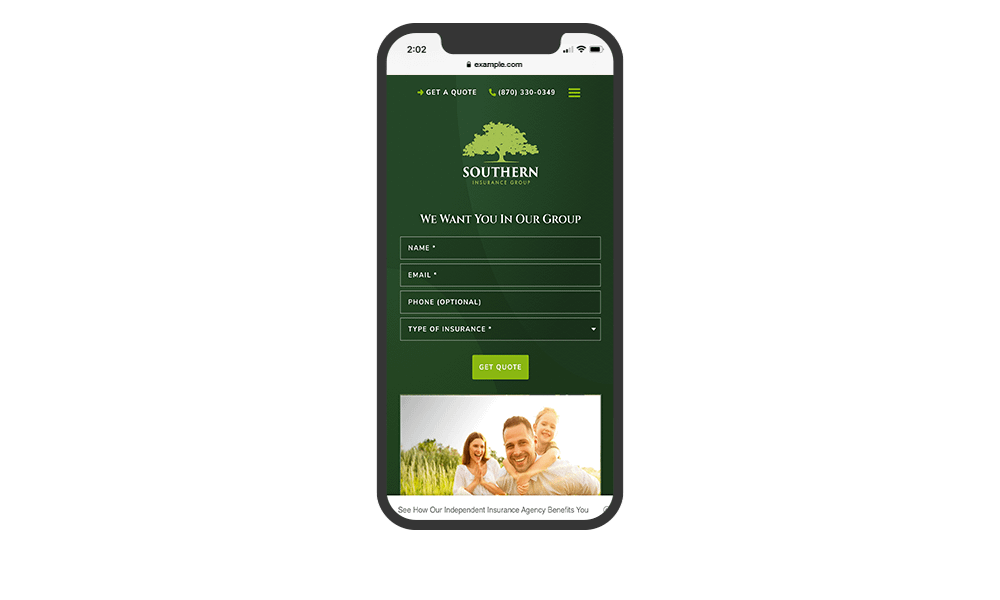 Mobile View of BrightFire Insurance Agency Website for Southern Insurance Group