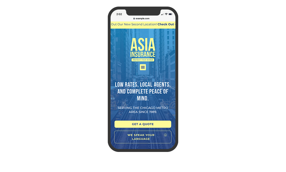 Screenshots of the Asia Insurance website website on a smartphone.