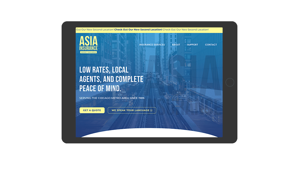Screenshots of the Asia Insurance website website on a tablet.