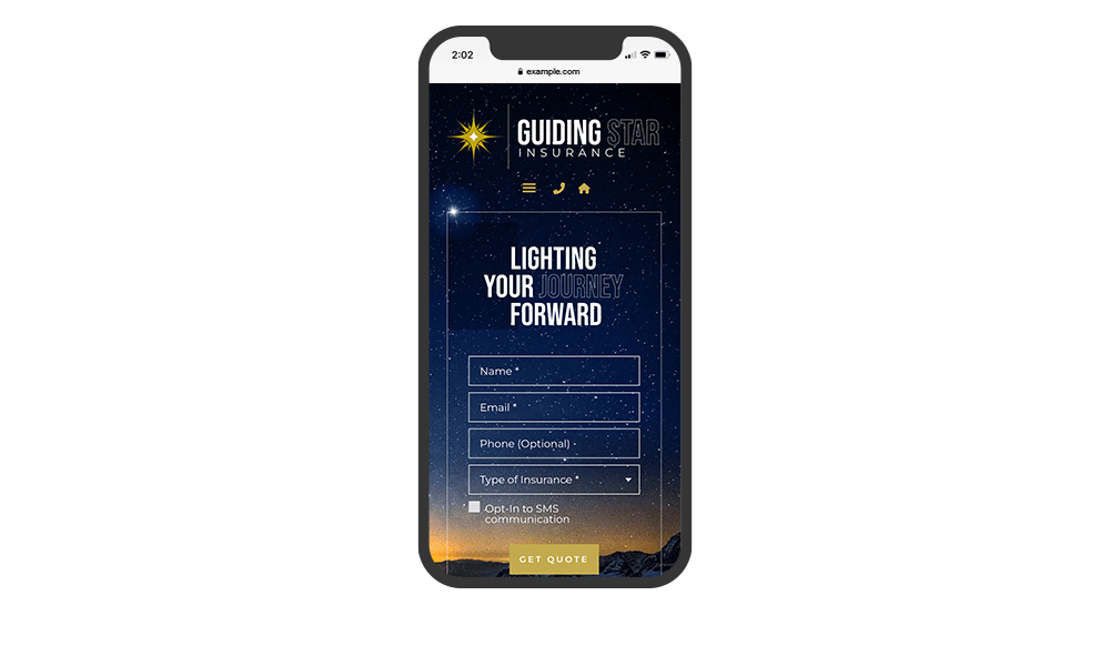 Screenshots of the Guiding Star Insurance website website on a smartphone.