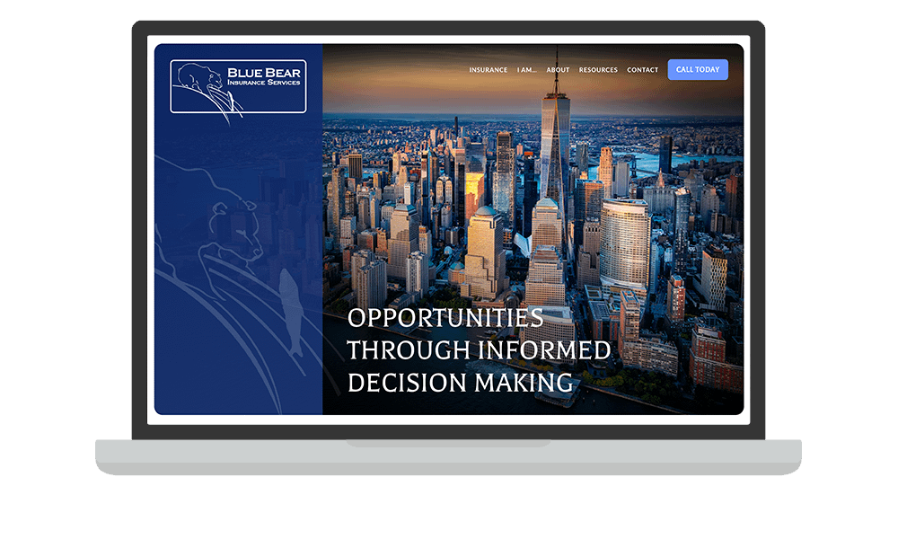 Image of the Blue Bear Insurance Services website on a laptop.