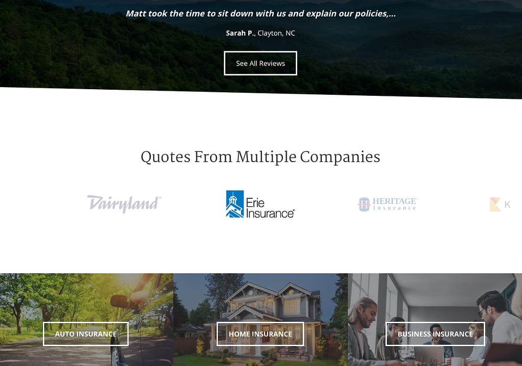 Section of a website home page featuring multiple insurance carriers.