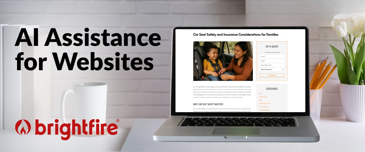BrightFire Insurance Agency Website AI Assistance Announcement Banner