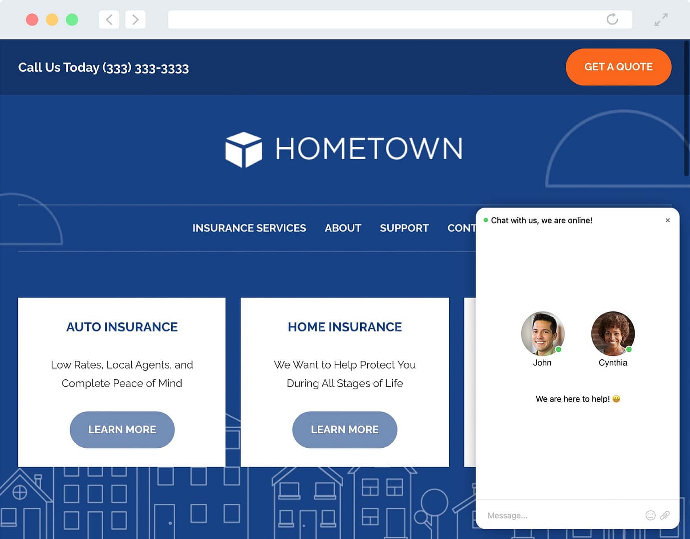Example of Live Chat on a website