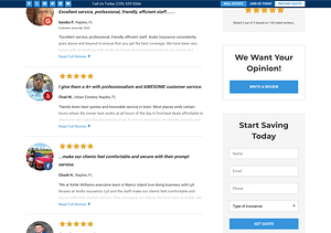 Customer reviews displayed as a list on an interior page of a website.