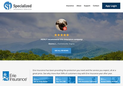 Website home page with large area dedicated to customer reviews for social proof.