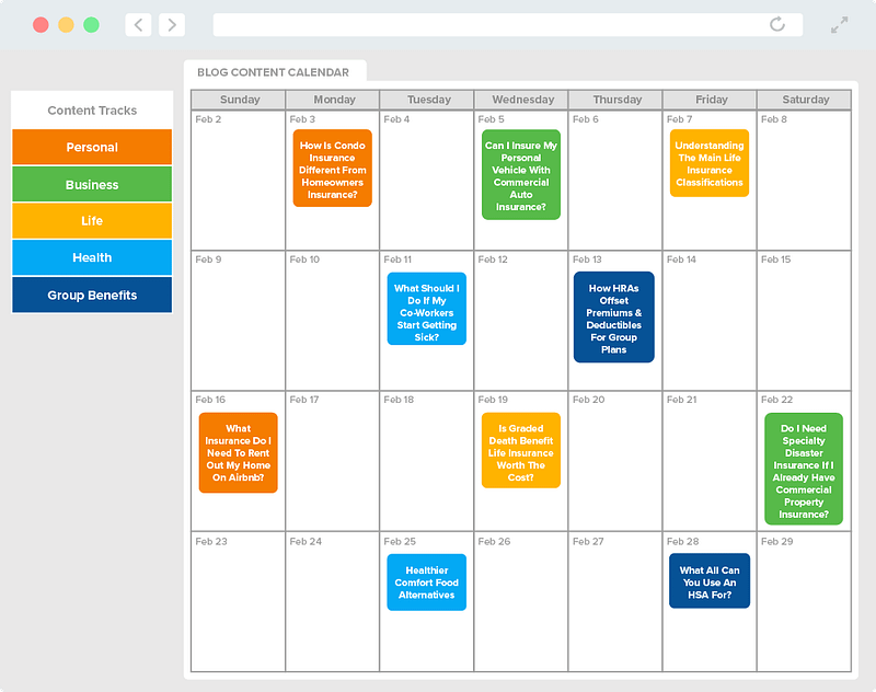 Blog content calendar