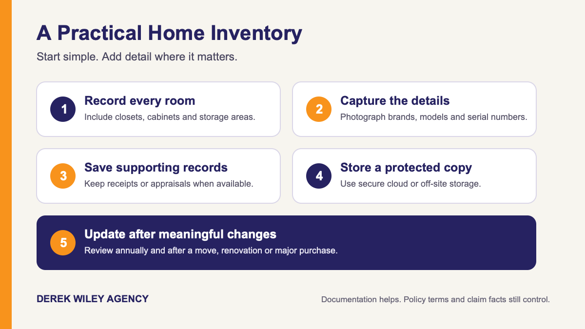 Room-by-room home inventory checklist for documenting belongings.