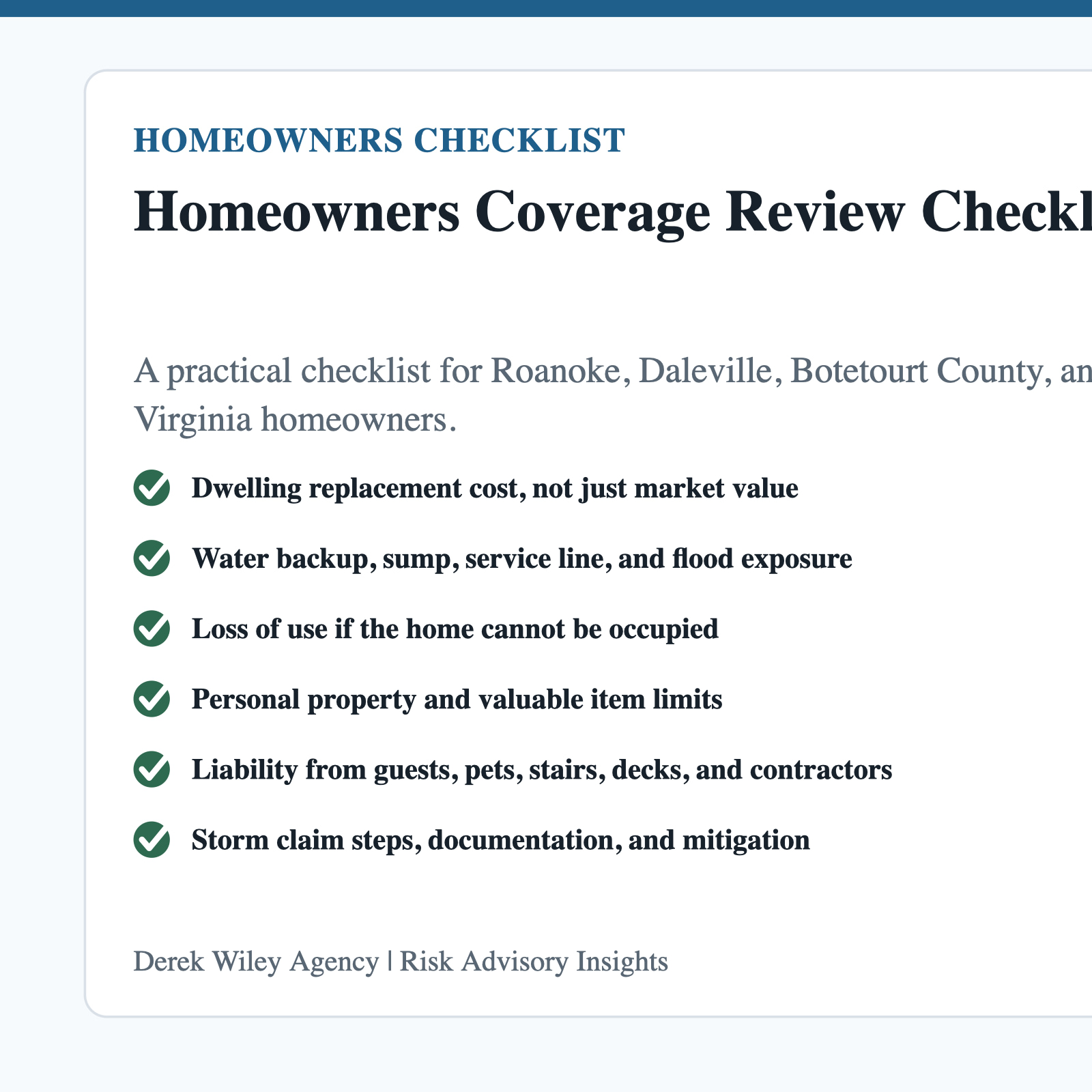 Homeowners insurance review checklist for Roanoke homeowners