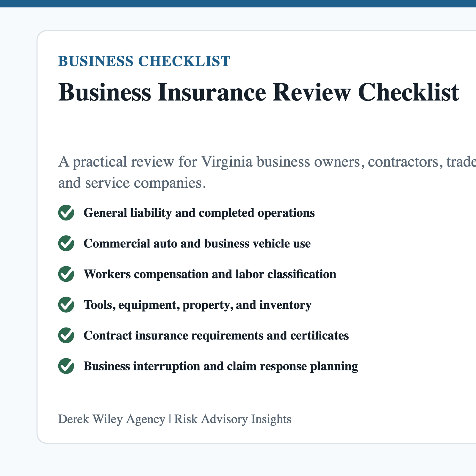 Virginia business insurance review checklist