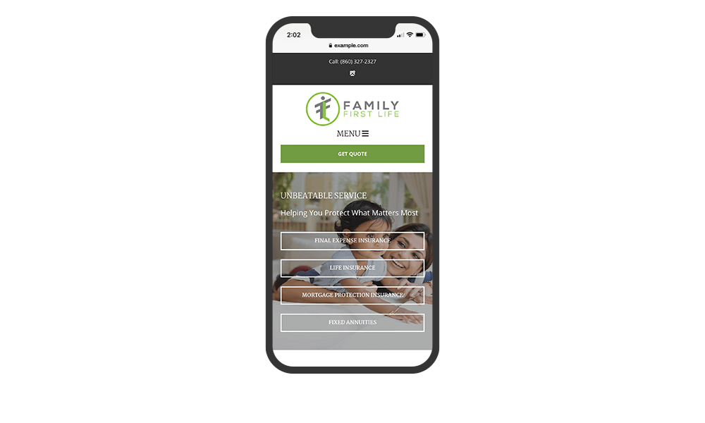 Smartphone View of BrightFire Insurance Agency Website for Family First Life