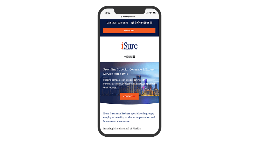 Smartphone View of BrightFire Insurance Agency Website for iSure Insurance Brokers