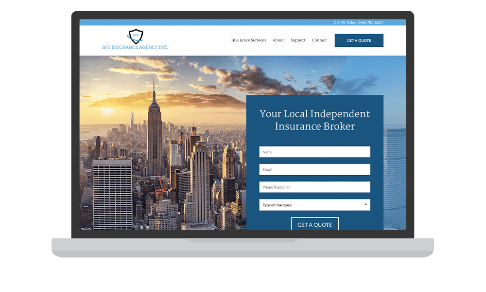 Desktop View of BrightFire Insurance Agency Website for SFK Insurance Agency Inc