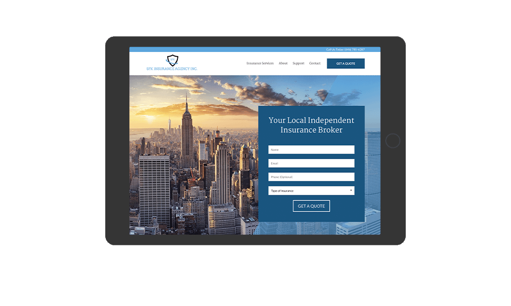 Tablet View of BrightFire Insurance Agency Website for SFK Insurance Agency Inc
