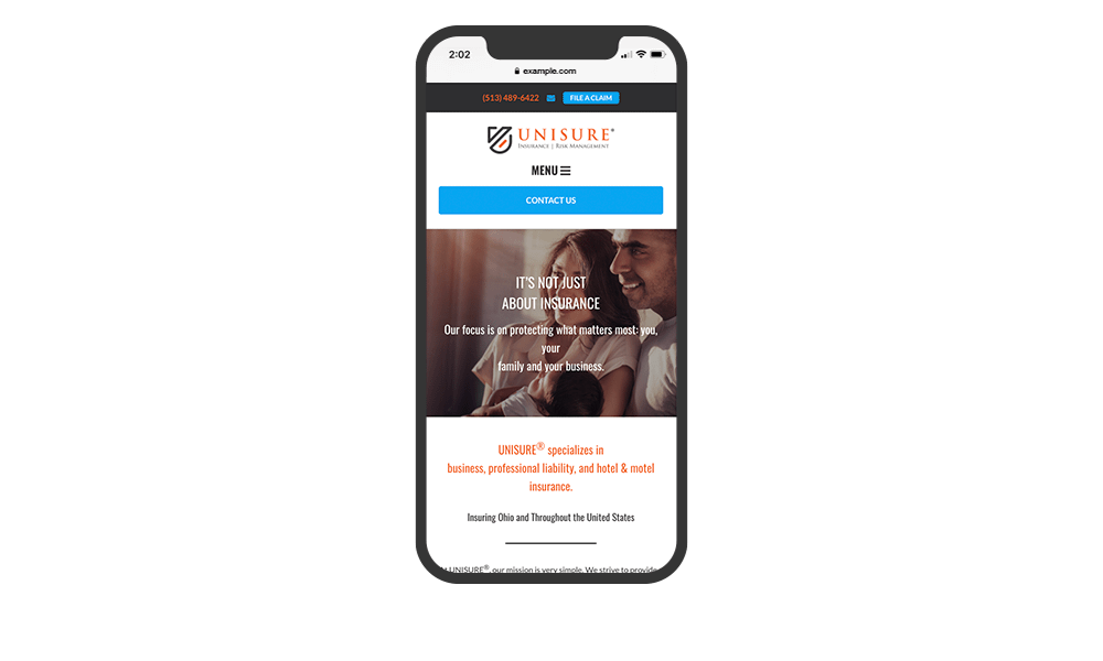 Smartphone View of BrightFire Insurance Agency Website for UNISURE