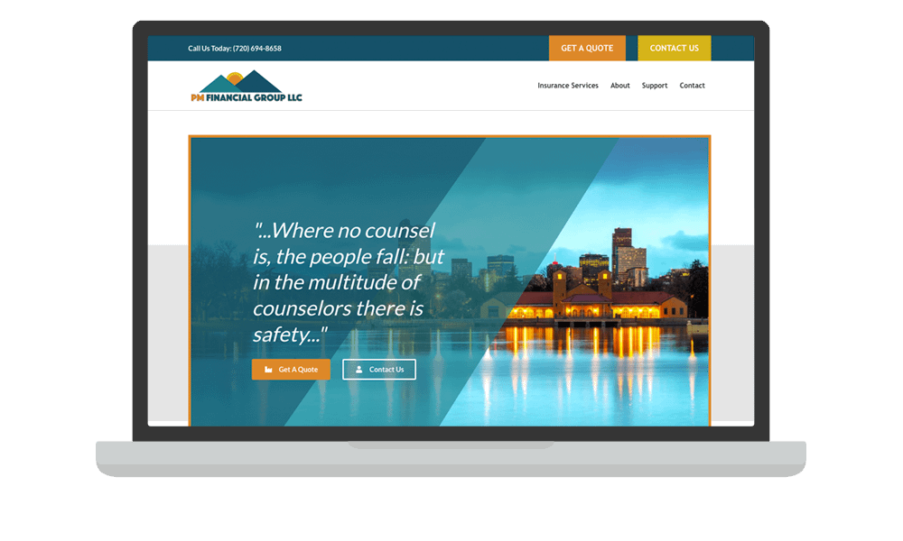 Desktop View of BrightFire Insurance Agency Website for PM Financial Group LLC