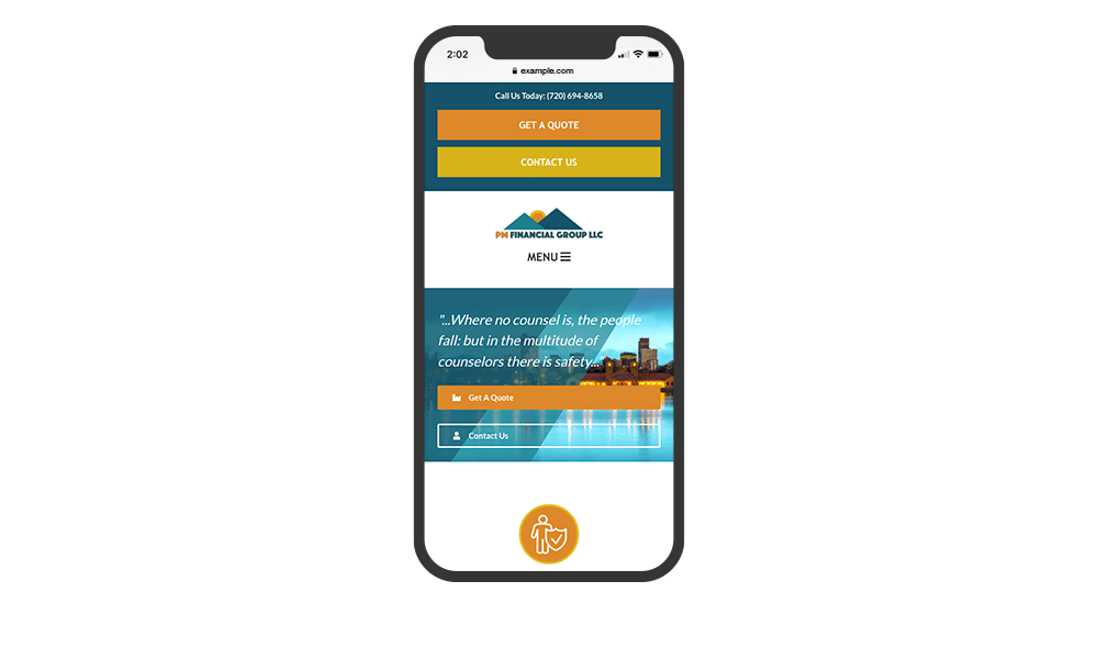 Smartphone View of BrightFire Insurance Agency Website for PM Financial Group LLC