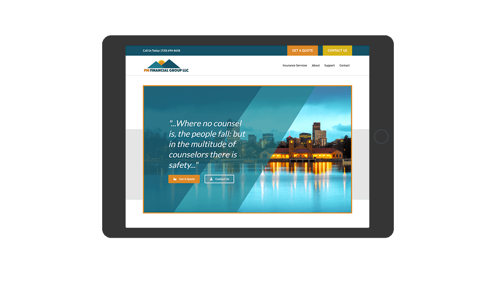 Tablet View of BrightFire Insurance Agency Website for PM Financial Group LLC