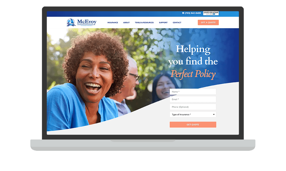 Desktop View of BrightFire Insurance Agency Website for McEvoy Insurance Group