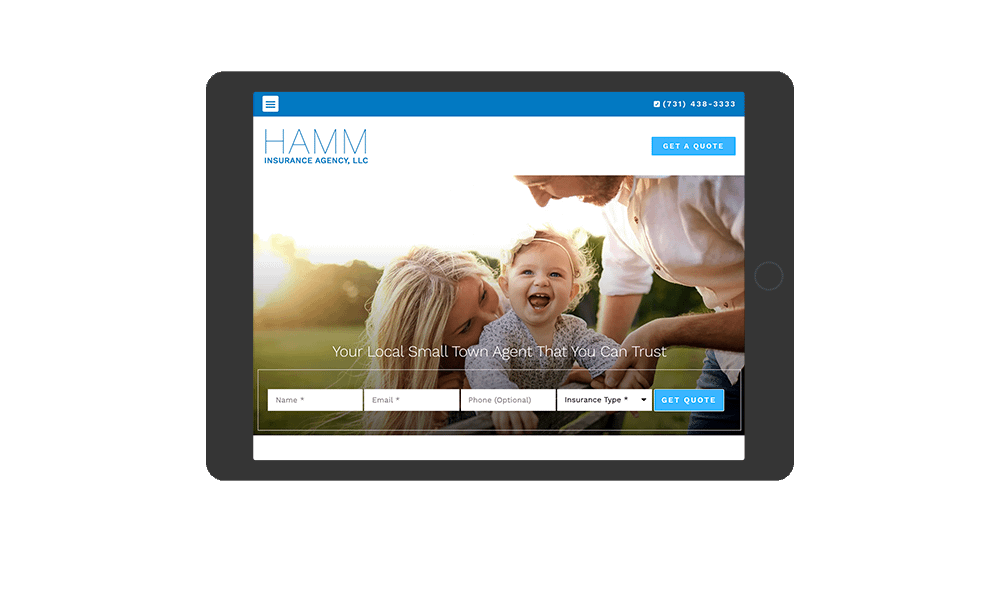 Tablet View of BrightFire Insurance Agency Website for Hamm Insurance Agency, LLC