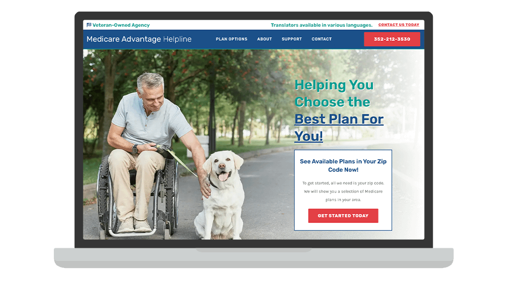 Desktop View of BrightFire Insurance Agency Website for Medicare Advantage Helpline