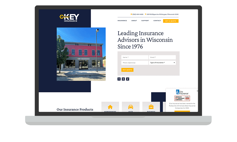 Desktop View of BrightFire Insurance Agency Website for Key Insurance