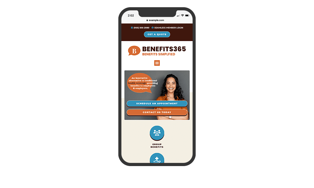 Smartphone View of BrightFire Insurance Agency Website for Benefits365