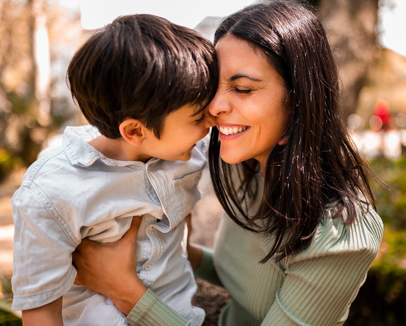 Close up of happy mother and son
