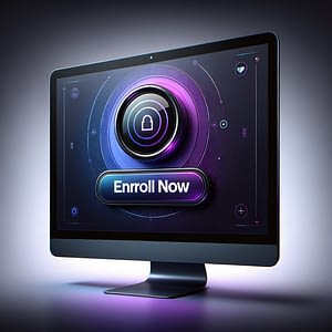 Image of a computer screen with words Enroll Now.
