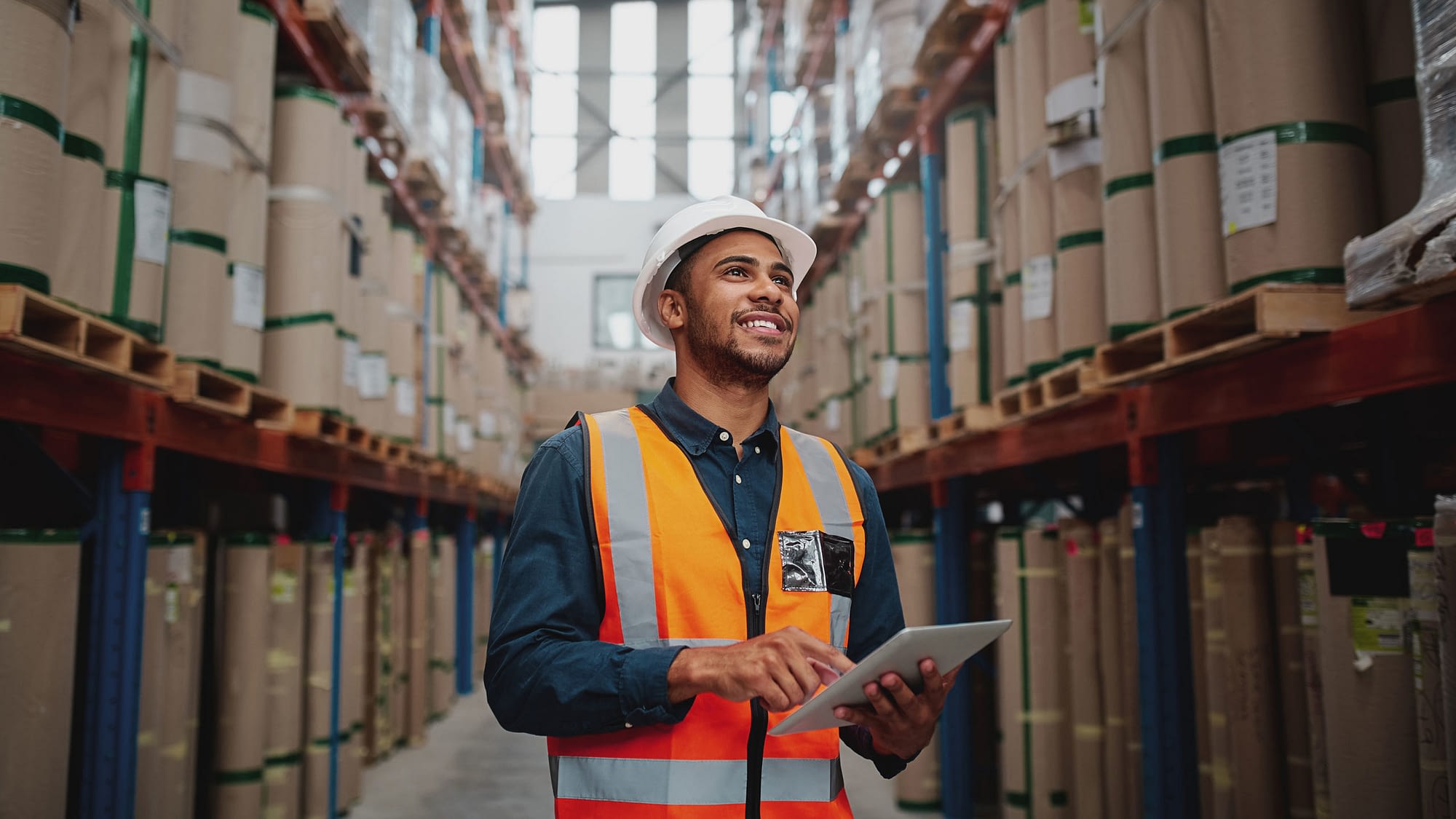 Warehouse worker checking inventory.
